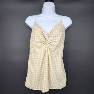 Old Navy Womens Strappy Top Size XL Tan White Gingham‎ Check Babydoll Cami